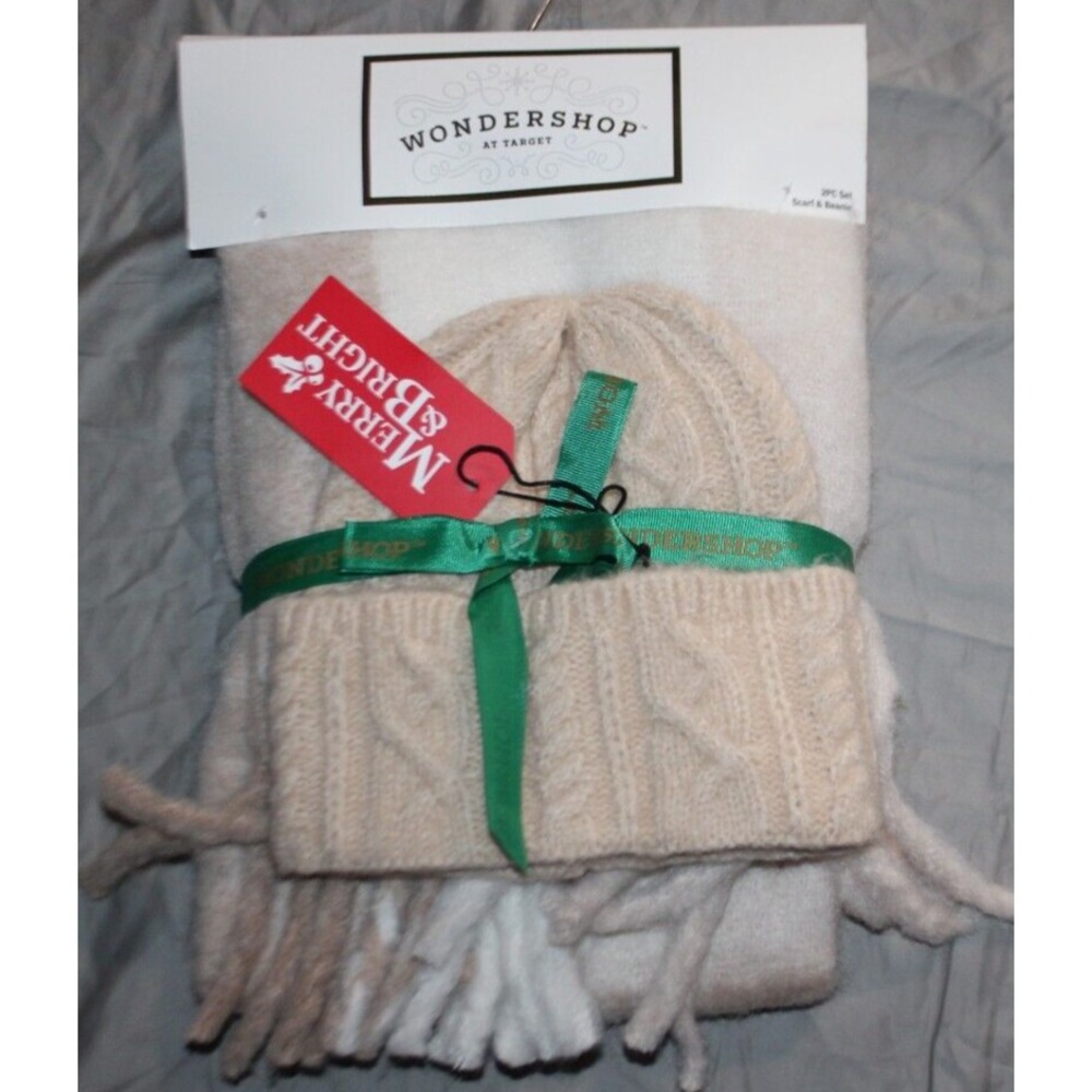 Wondershop Target Women's Beige Knit Winter Scarf Beanie Hat One Size Set New